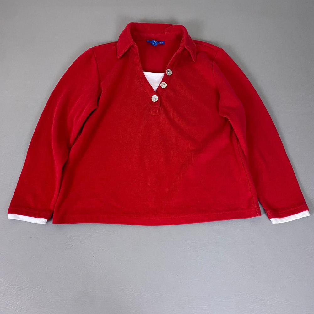Karen Scott Sport Henley Pullover Top Women's Size Large Red Faux Layered
